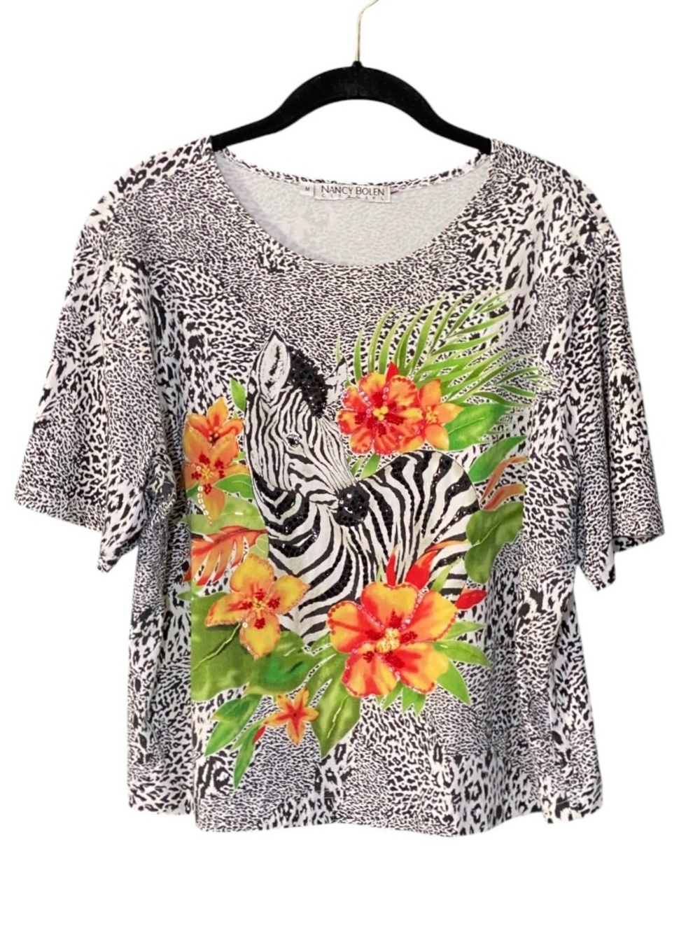 Nancy Bolen Beaded Zebra Top M Art to Wear Maximalist Statement Artsy - Picture 2 of 9